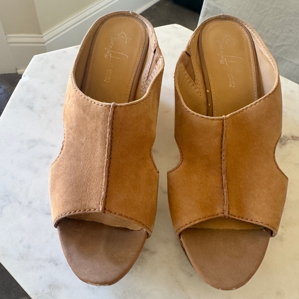 Franco Sarto Open-Toe leather platform, wedge sandal.